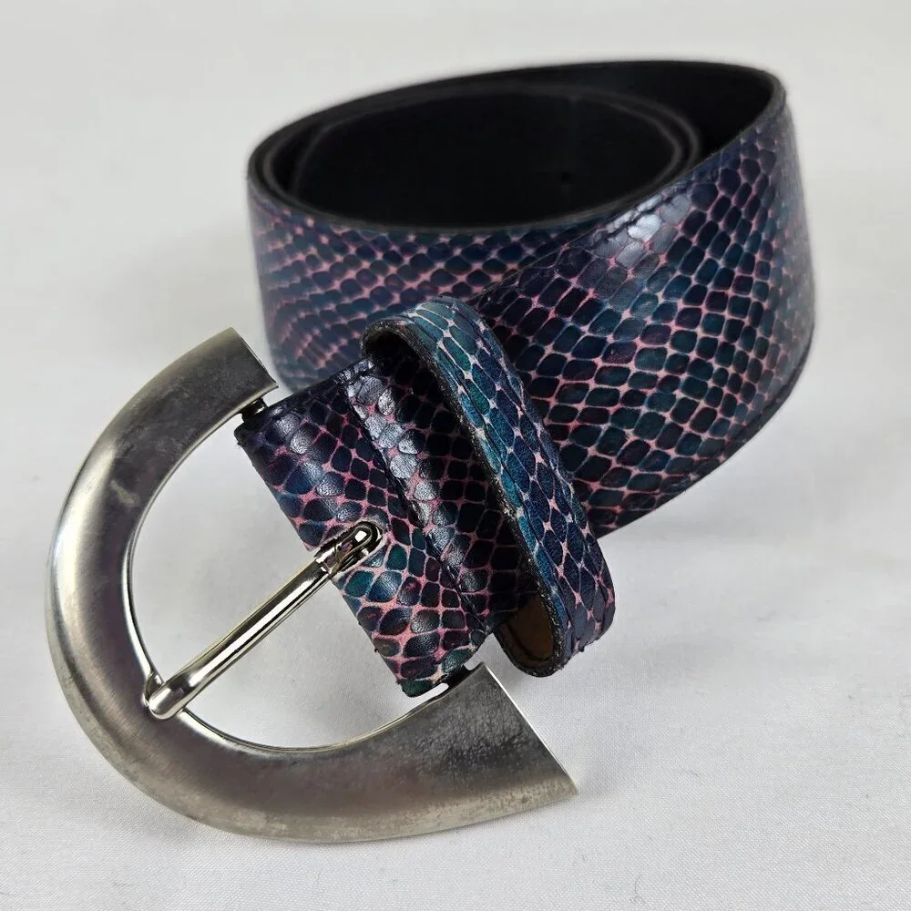 Harve Benard Size Small Genuine Leather Snake Print Belt Blue Pink Ombre